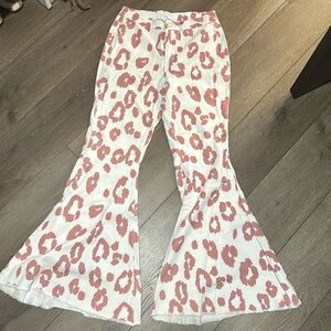 pink leopard print flare pants